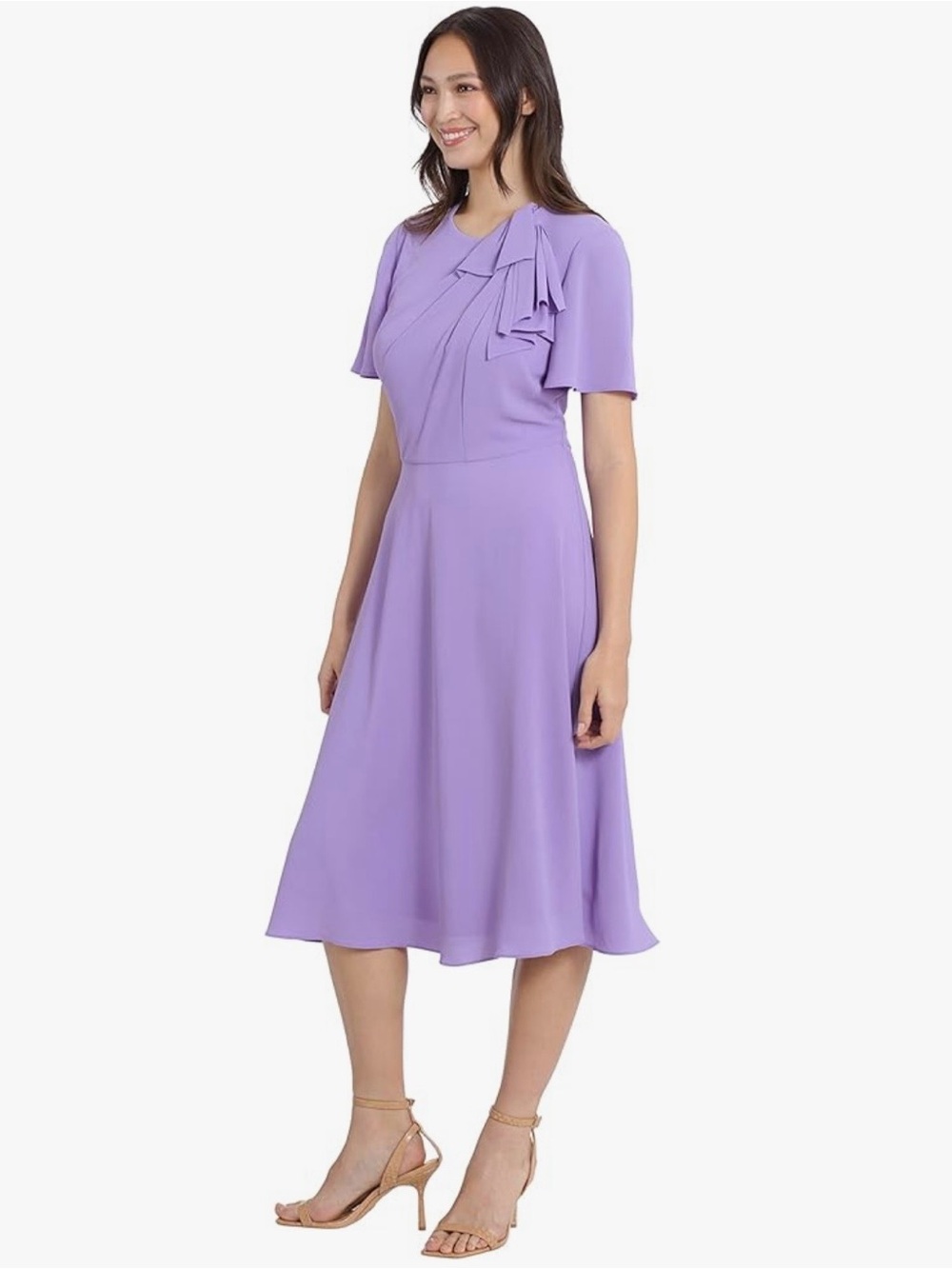 London Times Violet Bow Detail Fit & Flare Midi Dress Size 10 NWT
